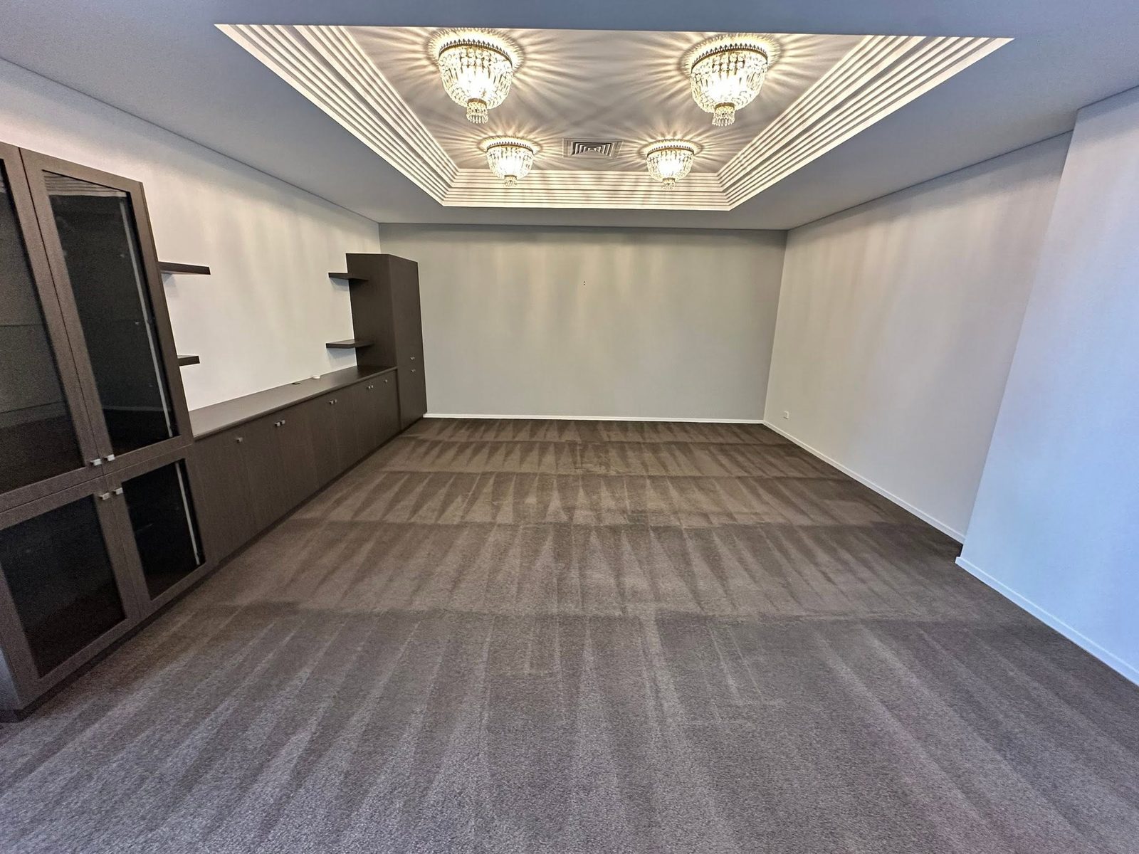 Media room with deep-cleaned carpet